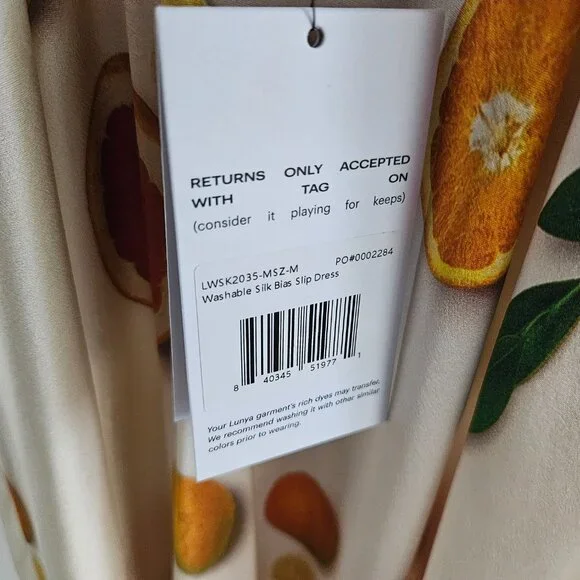 Lunya Washable Silk Bias Slip Dress in Main Squeeze Orange Print Medium